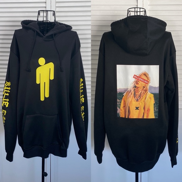 Billie Eilish Black Hoodie Pullover Jacket Juniors Size XL LIKE NEW - Picture 1 of 16